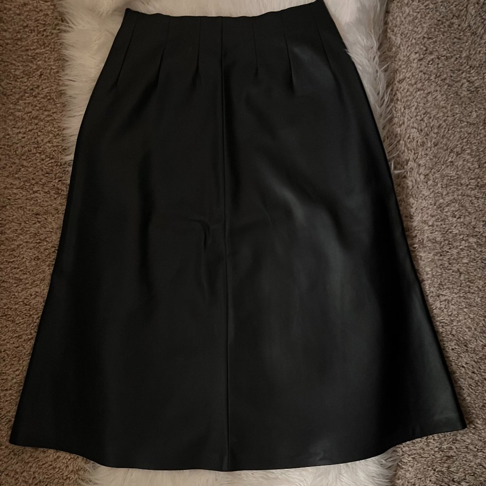 Super High Waisted Faux Leather A-Line Midi Skirt